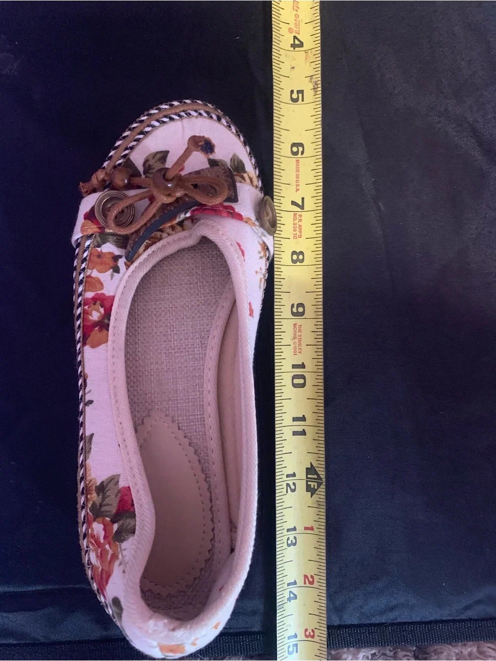 Floral Canvas Slip-On Flats with Brown Bow Detail - White Floral